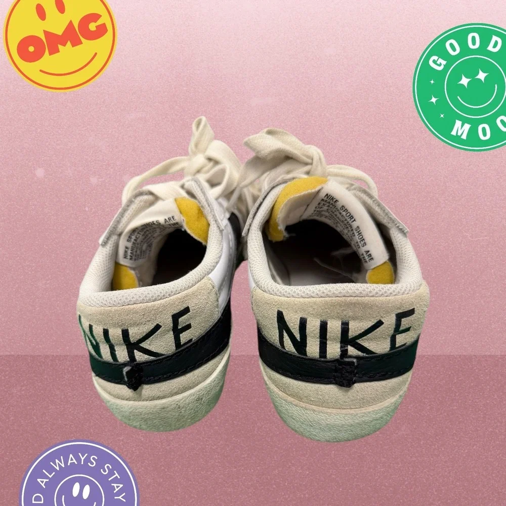 Nike Blazer Low‎ White Black Swoosh Vintage Style Sneakers Size 8.5